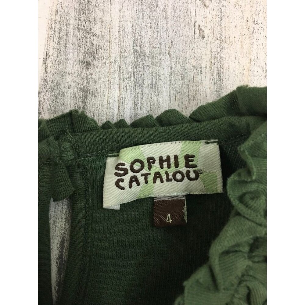 Sophie Catalou Green Dress Girls Sz 4 Rib Knit Floral Skirt - Picture 4 of 8